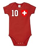 Kinder Baby Strampler Shirt Schweiz mit Wunschname + Nummer - Rot 3-6 M