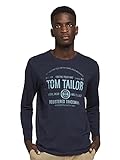 TOM TAILOR Herren Logoprint Longsleeve T-Shirt, 10668 - Sky Captain Blue, XL