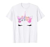 Rosa Einhorn Halloween Kostüm Gesicht Wimpern Horn Blumen T-S