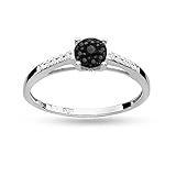 Weißgold Verlobungsring mit schwarzen Diamanten, 14 Karat Gold (585) | Goldring mit Box | Goldring für Frauen (Schwarzer Diamant, 62 (19.8))