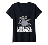 Damen Ich zerstöre die Stille Musiker Drummer Musik Schlagzeug T-Shirt mit V