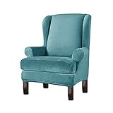 YSLLIOM Samt-Optisch Sesselbezug, Sessel-Überwürfe Ohrensessel Überzug Bezug Sesselhusse Elastisch Stretch Husse für Ohrensessel (Blaugrün)