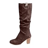 Winter Damenmode Klassische Kniehohe runde Zehe Blockabsatz Mittelhohe Stiefel Slouched High Heel Stiefel mit G