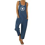 Dorical Retro Beiläufig Latzhose Sommeroverall/Damen Latzhose Jeans Boyfriend Denim Overall Jumpsuit lockerer Hosenträger-Knopf Latz-Reißverschluss-O