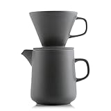 WOLFINAU Pour over Kaffeebereiter 3er Set , Kaffeefilter Porzellan Größe 2 + Porzellan Kaffekanne 800ml mit Deckel, Keramik Kaffebrüher, Teekanne, (Graugrün)