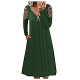 Damen Lange Ärmel Einfaches Kleider Basic Casual A-Linie Skaterkleid Freizeit Kleider Fließendes Aushöhlen Kleid Langarm Beiläufige Lose V-Ausschnitt Tunika Reiß