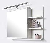 DOMTECH Badezimmer Spiegelschrank mit Ablagen und LED Beleuchtung, Badezimmerspiegel, Weiß Spiegelschrank, R