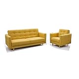 Polstergarnituren Sofa mit Sessel Schlafsofa Kippsofa Sofa mit Schlaffunktion Klappsofa Bettfunktion Couch - Scarlett (Gelb)