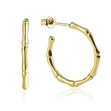 WILD SUN Bamboo Creolen Gold Damen Ø 23mm | Goldene Bambus Kreolen Offen für Frauen | Runde Hoop Earrings Ohrringe aus 316 Edelstahl mit 18K verg