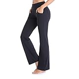 Vimbloom Damen Flare Yogahose Fitness Bootcut Leggings Sporthose Straight Bein Bootleg Schlaghose mit Taschen für Yoga Pilates Gym VI490（Schwarz,L