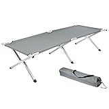 ECD Germany Campingbett Feldbett aus Aluminium mit Tragetasche, XL 189 x 70 x 45 cm, Grau, klappbar, tragbar, robust, Belastbarkeit 150 kg, Campingliege Klappbett Gästebett Liege, für Reisen, O