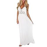 JWJW Sommerkleid Damen Knielang, Sexy Rückenfreies Kleid V Ausschnitt Abendkleider Elegant für Hochzeit Strandkleid Damen Weiß Spitze Urlaub Kleider Sommer Cocktailk