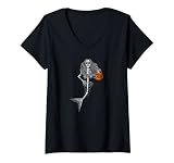 Damen Halloween Meerjungfrau Skelett Zuckerschädel Jack o Laterne T-Shirt mit V