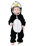 YAOMEI Baby Strampler mit Kapuze Kinder Jungen Mädchen Jumpsuits Overall, Flanell Kostüm Tier Onesie Nachthemd Schlafanzug Nachtwäsche Cosplay Kigurum Outfits Weihnachten Halloween (Pinguin, 120)