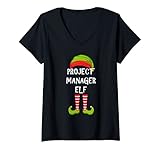 Damen Projektleiterin Elf Matching Family Weihnachtsfeier Pajama T-Shirt mit V