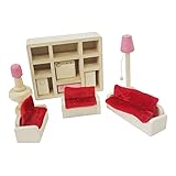 UJETML Hölzerne Puppenhaus Möbel Miniatur Badezimmer/Kid Zimmer/Schlafzimmer/Küchenhaus Möbel Puppenhausdekoration Talend (Farbe : Living Room)