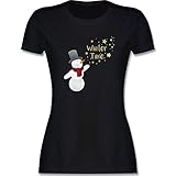 Weihnachten & Silvester Geschenke Party Deko - Schneemann Winterzeit - M - Schwarz - Spruch Tshirt Silvester Damen - L191 - Tailliertes Tshirt für Damen und Frauen T-S
