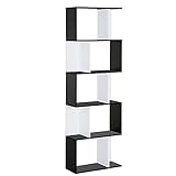 HOMCOM Bücherregal S-förmig Ausstellungsregal Standregal 5-stöckiger moderner Raumteiler Spanplatte Schwarz 60 x 24 x 184,5