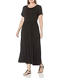 Amazon Essentials Damen-Maxi-Kleid mit kurzen Ärmeln, Black, S