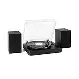 auna TT-Play SE Plattenspieler - Turntable, Stereolautsprecher: 20 Wmax., Bluetooth, 33/45/78 U/min, Riemenantrieb, Stereo-Keramikabnehmer, Pitch Control, AUX In, Audio Out, schw