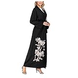 Julhold Muslimische Arabische Nahen Ostens Langärmliges Kleid Damen Dubai Indien Kleidung Kleider Casual Abendkleid Hochzeit Kaftan Maxikleid Robe (Schwarz,L)