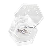 Personalisierte Klar Sechseck Ringbox Glas Gravur Text Datum Acryl Kristall Ringschachtel Einzigartige Ring Box für Schmuck Geschenk Heiratsantrag Verlobung Hochzeit Zeremonie (Klar)