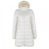 ZooitqtnX Dicke Lange Daunenjacke Frauen Winter Ultraleichte Daunenjacke Frauen mit Daunenmantel Weibliche Hut abnehmbar (Color : Beige White, Size : L)