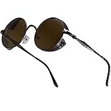 XFentech Klassische Polarisierte Sonnenbrille - Steampunk Sonnenbrille Retro Brillen mit Rundem Metallrahmen UV400 Schutz für Herren Damen, A2 Braun Rahmen - Braun G