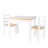 Bieco Kindersitzgruppe aus Kiefer Holz | 3er Set Tisch & Stühle | Sitzgruppe Kinder | Kindertisch mit Stühle | Spieltisch Baby | Kindersitzgruppe Holz | Safety 1st | Kinderstuhl und Tisch | Sitzhock