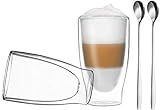 DUOS 2X 400ml + 2x Edelstahl-Löffel Latte Macchiato Gläser Set - Doppelwandige Thermo Gläser, Cappuccino Gläser - Kaffeegläser doppelwandig - Latte Macchiato Gläser Doppelwandig by F