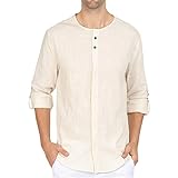 Herren Langarmhemd Baumwollleinenhemd Button-Down Lässige Henley-Hemden Slim Fit Leichte Kleidoberteile Herren Baumwollleinen Langarm Freizeithemd V-Kragen Einfaches Bequemes T-Shirt Strickjacke Top