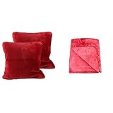 Amago Kissenbezug 2er-Set, Cashmere-Feeling, 50 x 50 cm, Rot + Amago Wohn- und Kuscheldecke, Cashmere-Feeling, Rot, 220 x 240