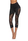 Gellmall Damen 3/4 Leggings High Waist Yoga Hose Push Up Jogginghose Spitzen Patchwork Fitnesshose Frauen Leggins Gym Workout Tights Sporthose Super Weich M