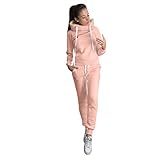 BGTKHKS Damen Jogginganzug Trainings Lange Ärmel Kapuzenpullover Sweatshirt und Lange Hose Sportswear Mode Einfarbig Trainingsanzug Frauen 2 Stück Set Sport O