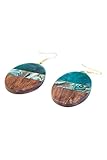 Handgefertigte Ohrringe aus natürlichem Holz und Jade-Kunstharz mit runder Paua-Koralle, grüne Ohrringe, Inspiration Boho Hipp