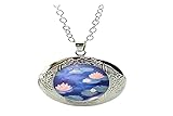 Halskette mit Medaillon, Motiv: Seerose, Monet, Blume, Glas, Foto, Schmuck, als Geschenk