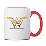 Spreadshirt Warner Bros Wonder Woman Goldenes Logo Tasse zweifarbig, Weiß/R