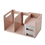 AWYST Buch Halter Desktop Bücherregal Organizer mit 2 Schubladen Arbeitsplatte Bücherregalanzeige Regal Rack für Home Office Makeup Buchstützen (Color : Pink)