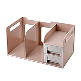 AWYST Buch Halter Desktop Bücherregal Organizer mit 2 Schubladen Arbeitsplatte Bücherregalanzeige Regal Rack für Home Office Makeup Buchstützen (Color : Pink)