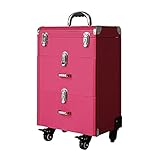 JSQWD Nail Art Gepäck DREI-Tier-Schubladenwagen-Kosmetiktasche PU. Beauty Tattoo Tool Trolley Case Nagel Set Locker Professionelle Make-up Künstler (Color : Pink)