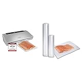 CASO GourmetVAC 380 - Vakuumierer - doppelte Schweißnaht -Inkl. 10 Beutel 20 x 30 cm & 1235 Profi-Folienset 1 (50x Folienbeutel 20 x 30 cm, 1x Folienrolle 20 x 600 cm, 1x Folienrolle 30 x 600 cm)