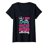 Damen I Run on Jesus Coffee and Record Collecting Crate Bagger T-Shirt mit V