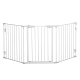 Pawhut Absperrgitter für Hunde Schutzgitter Hundegitter Türschutzgitter 3 Elemente inkl. Sicherheitstür Metall Kunststoff Weiß 180 x 3 x 74,5