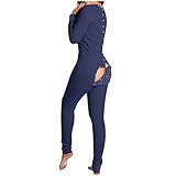 Ronony Jumpsuit Damen Kuschelig Warm Sexy Schlank Strampler Schlafanzug Einteiler Onesie Pyjama Langarm Funktionale GeknöPfte Klappe BeiläUfig Erwachsene Frauen Overall Warme NachtwäSche Hausanzug