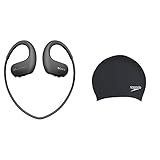 Sony NW-WS413 Sport-Walkman 4GB (kabellos, Wasserdicht, Staubdicht) schwarz & Speedo Badekappe für Damen und Herren, Schwarz, Einheitsgröß