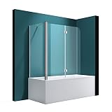 Mai & Mai Duschwand für Badewanne Badewannenfaltwand 6mm Sicherheitsglas mit NANO-Versiegelung Duschabtrennung Badewannen-Aufsatz Wandanschlag links BTH: 120x75x140