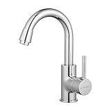 GRIFEMA G1002,Wasserhahn Bad/Küche -Waschtischarmatur 360° Drehbar, Mischbatterie Einfache Montage,für Badezimmer, Waschbecken, Messing, Silber [Exklusiv bei Amazon]