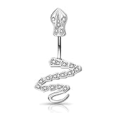 OUFER 14G Snake Bauchnabelpiercing Chirurgenstahl 10mm Nabelpiercing Belly Bar Piercing Bauchnabel Bananabell Banane Bauchnabelring Navel Rings Surgical Steel Silber Sexy Schmuck Women Men G