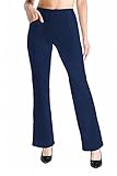 Yogipace, 4 Taschen/Gürtelschlaufen, Petite Damen Kleid Hose Bootcut Yoga Arbeitshose Schlacks Hosen Gesäßtaschen Büro Pendler Reise 73,7 cm Marineblau Größe XXL