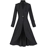 CNLINAHOME Kapuzenjacke Mittelalterliche Renaissance Urlaubskleid Slim-Fit-Kapuzen Mit Kapuze Smoking Mit Schnallengurten Mantel Big Swing Solide Farbmantel Black-XL